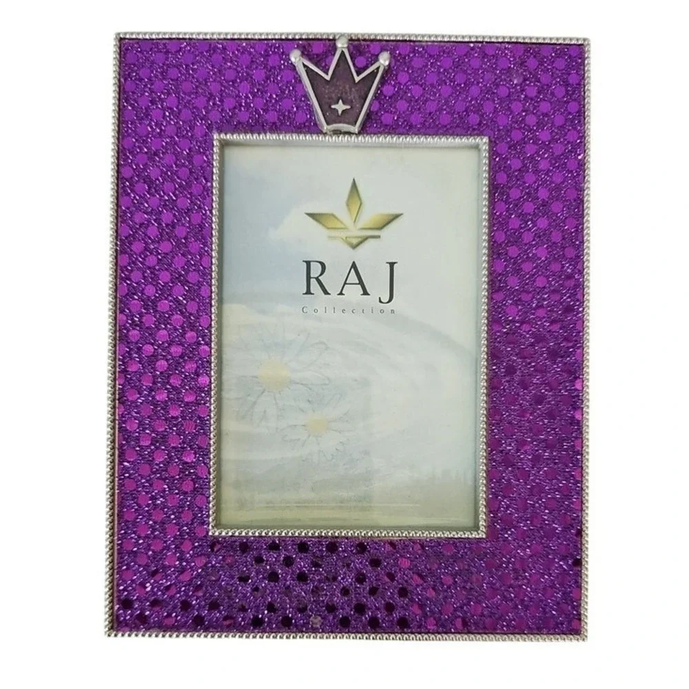 Raj Collection Purple Glitter Polka Dot Crown Photo Frame 7.5 x 5.5 Y2K Vintage